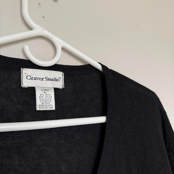 Graver Studio Womens Cardigan Sweater XL Black Embroidered Cottage Grandmacore - Picture 4 of 5